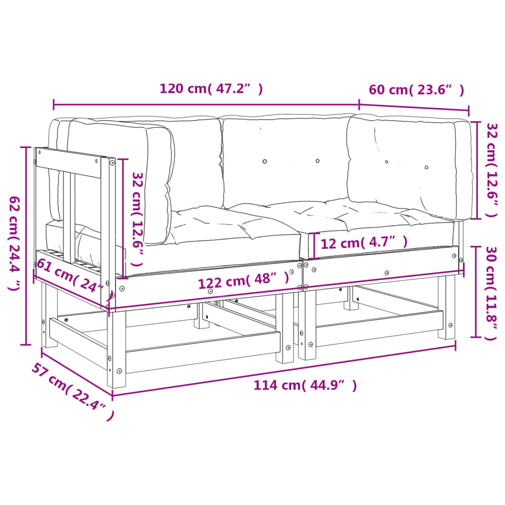 vidaXL Ecksofas mit Kissen 2 Stk. Weiß Massivholz Kiefer