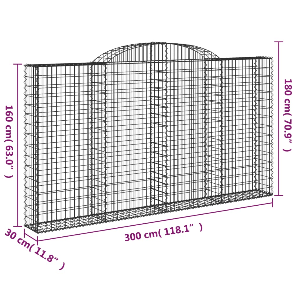 vidaXL Gabionen mit Hochbogen 7 Stk. 300x30x160/180cm Verzinktes Eisen