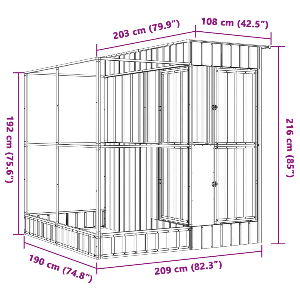 vidaXL Voliere mit Erweiterung Silbern 209x203x216 cm Stahl