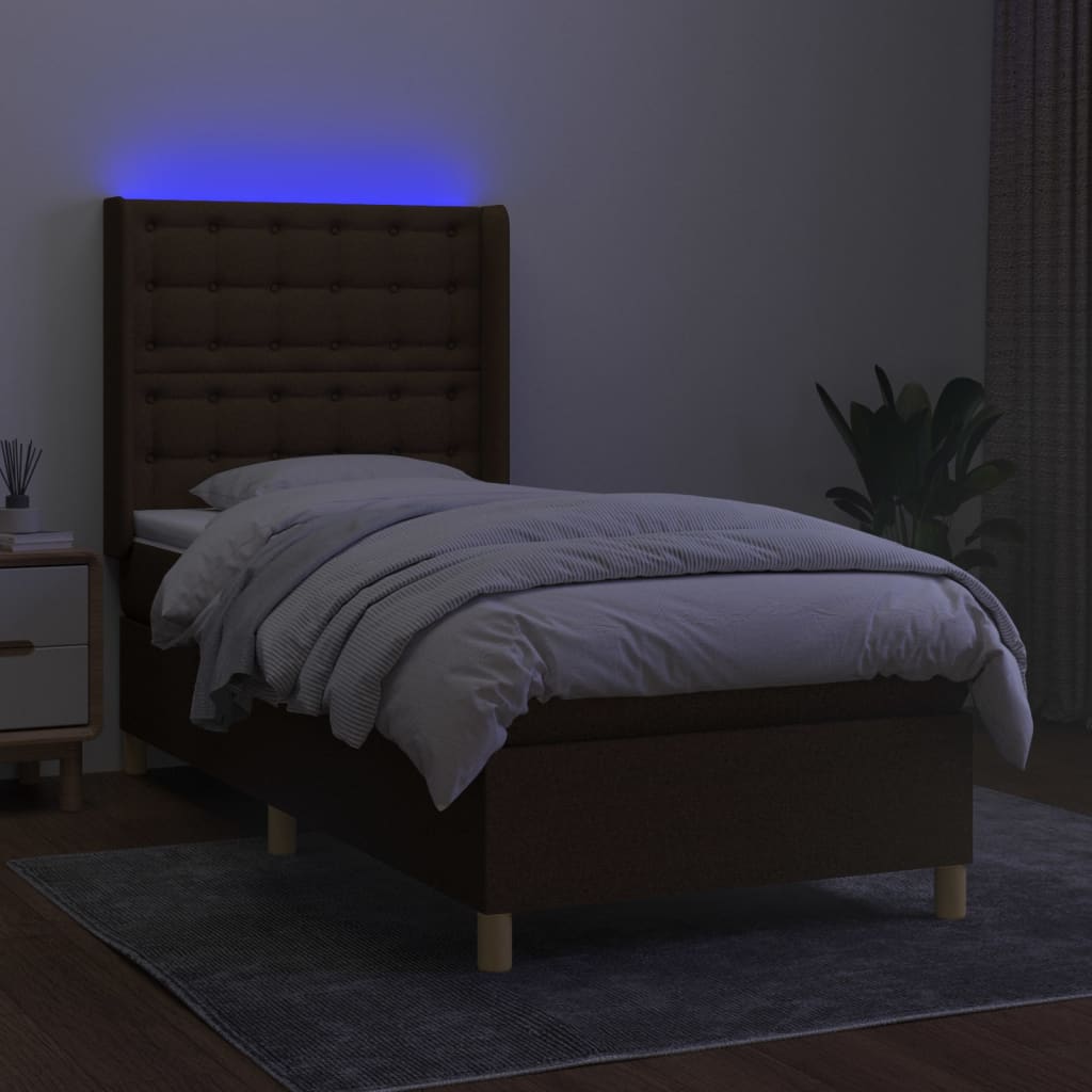 vidaXL Boxspringbett mit Matratze & LED Dunkelbraun 80x200 cm Stoff