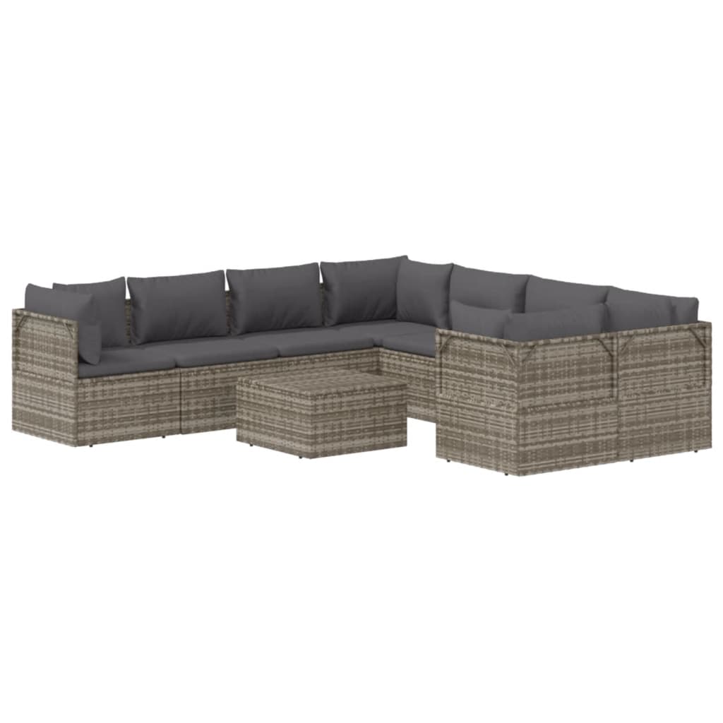 vidaXL 9-tlg. Garten-Lounge-Set mit Kissen Grau Poly Rattan