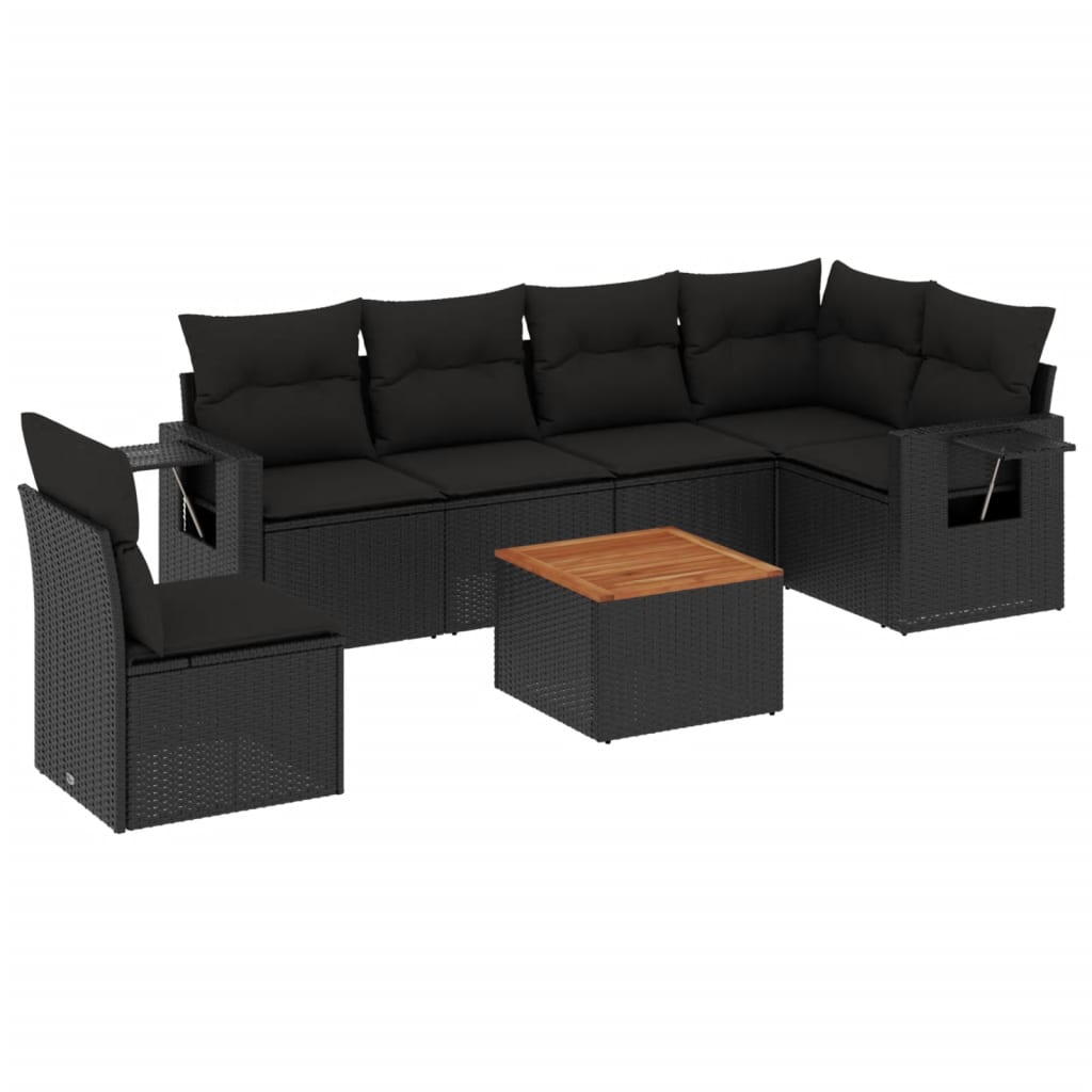 vidaXL 7-tlg. Garten-Sofagarnitur mit Kissen Schwarz Poly Rattan