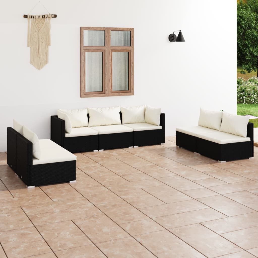 vidaXL 7-tlg. Garten-Lounge-Set mit Kissen Poly Rattan Schwarz