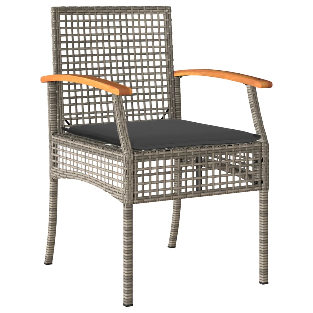 vidaXL 3-tlg. Bistro-Set mit Kissen Grau Poly Rattan Akazienholz