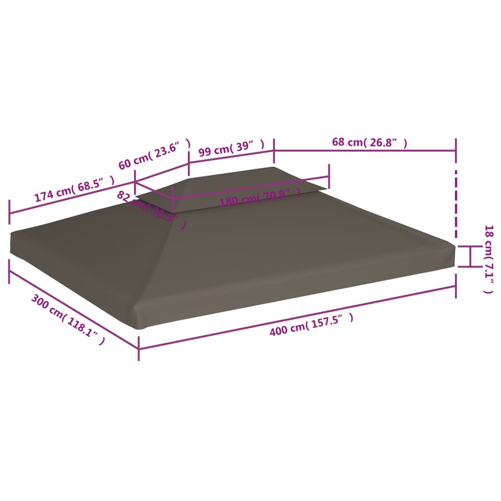 vidaXL Pavillon-Dachplane mit Kaminabzug 310 g/m² 4x3 m Taupe