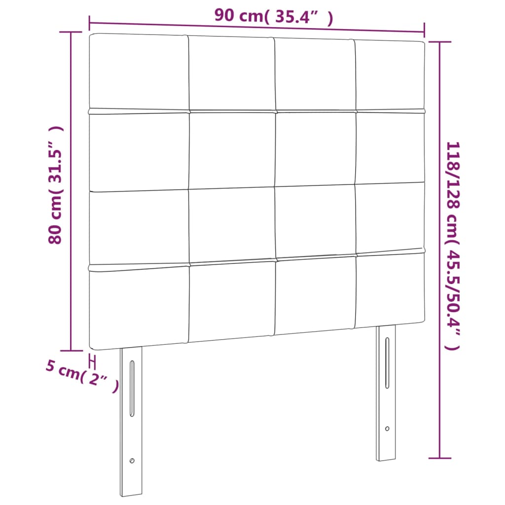 vidaXL LED Kopfteil Hellgrau 90x5x118/128 cm Samt