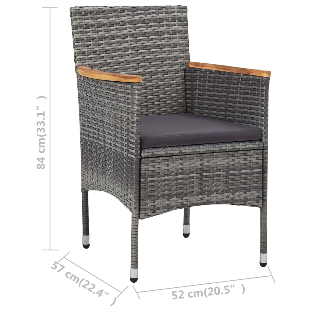 vidaXL Garten-Essstühle 2 Stk. Poly Rattan Grau