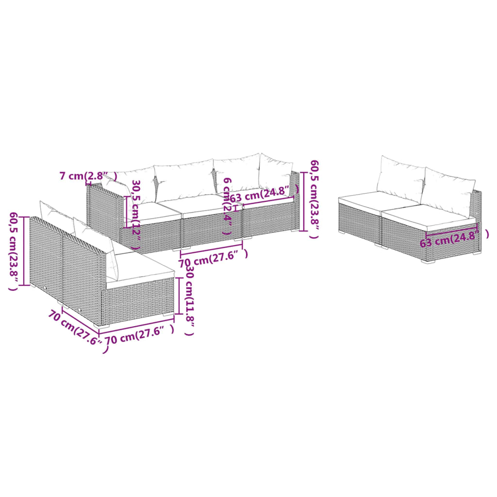 vidaXL 7-tlg. Garten-Lounge-Set mit Kissen Poly Rattan Schwarz