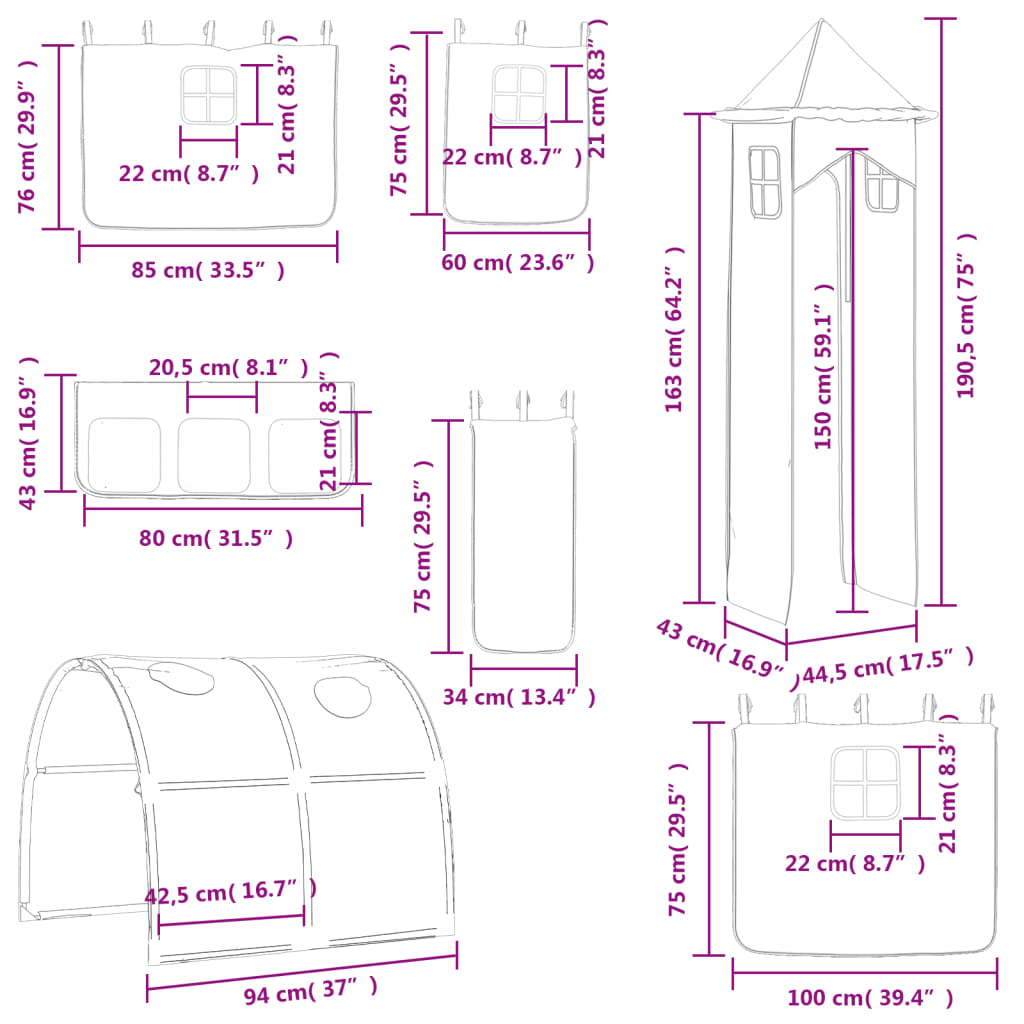 vidaXL Kinderhochbett mit Turm Blau 90x200 cm Massivholz Kiefer