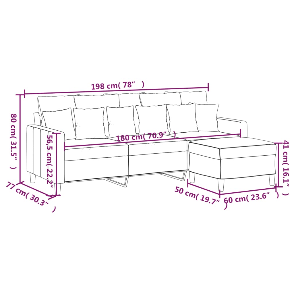 vidaXL 3-Sitzer-Sofa mit Hocker Dunkelgrün 180 cm Samt