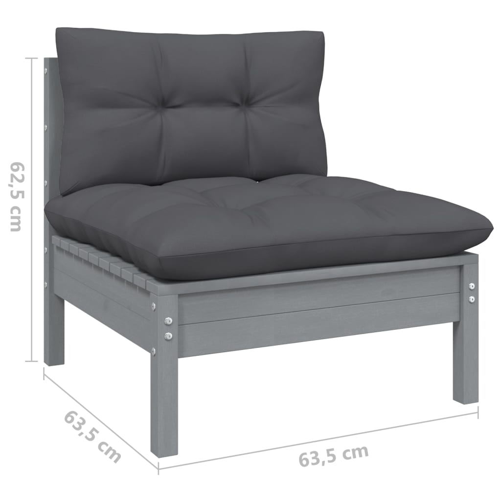 vidaXL 6-tlg. Garten-Lounge-Set mit Kissen Grau Kiefernholz