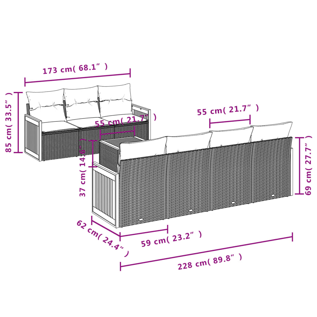 vidaXL 8-tlg. Garten-Sofagarnitur mit Kissen Beige Poly Rattan