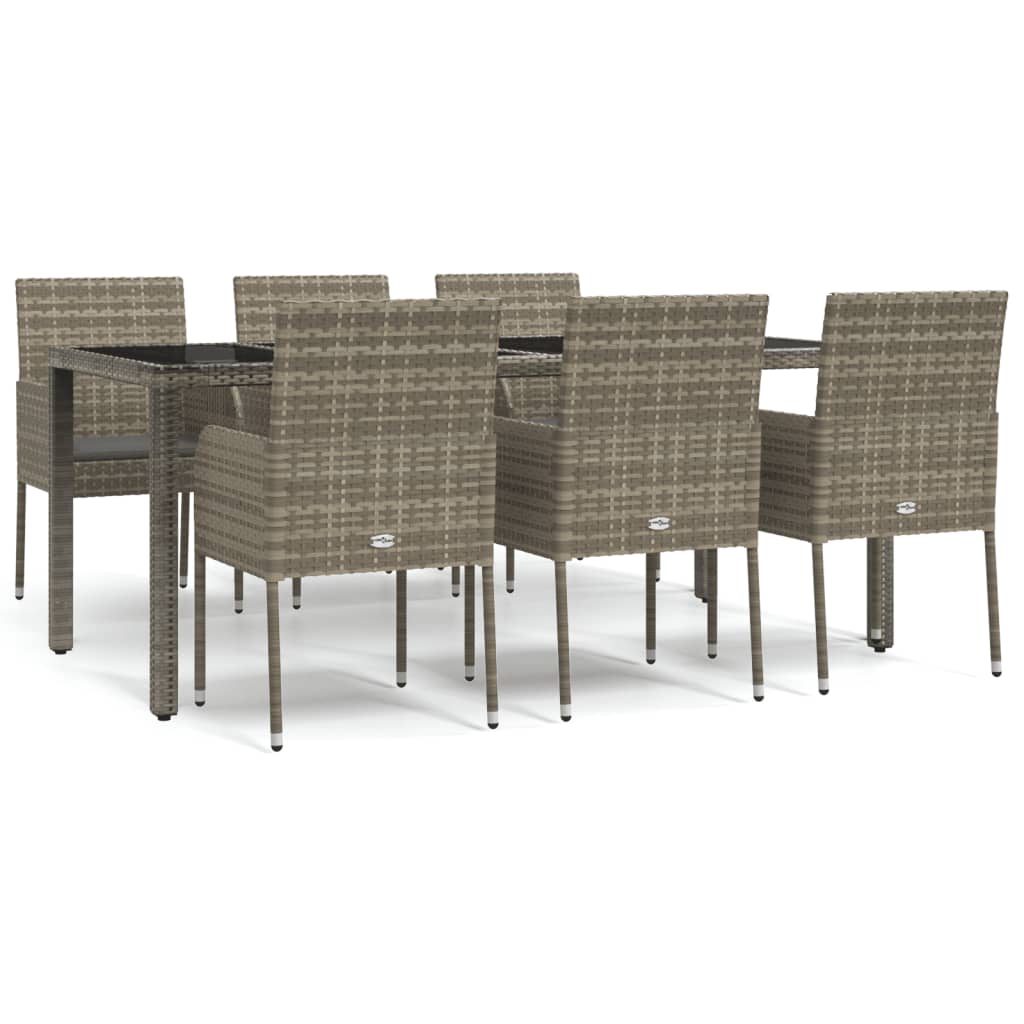 vidaXL 7-tlg. Garten-Essgruppe mit Kissen Grau Poly Rattan