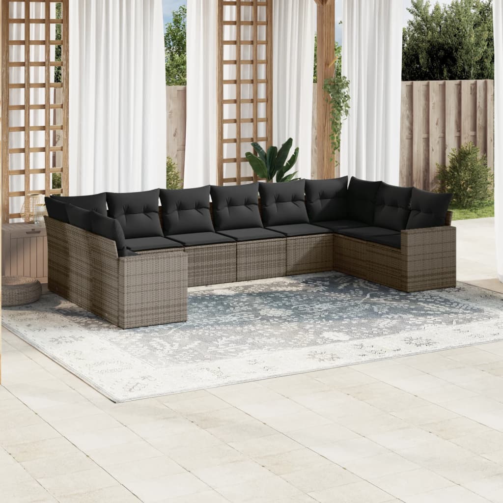 vidaXL 10-tlg. Garten-Sofagarnitur mit Kissen Grau Poly Rattan