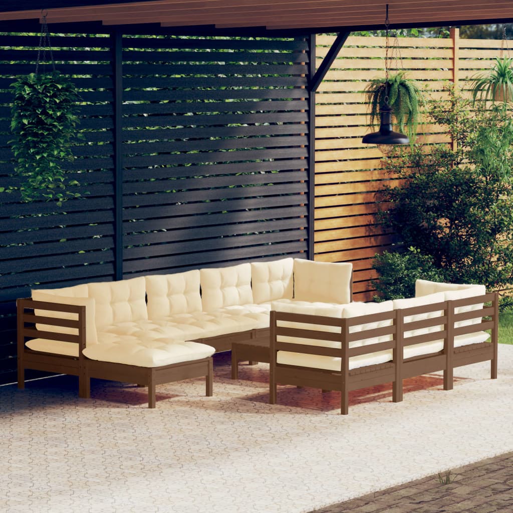 vidaXL 11-tlg. Garten-Lounge-Set mit Kissen Honigbraun Kiefernholz