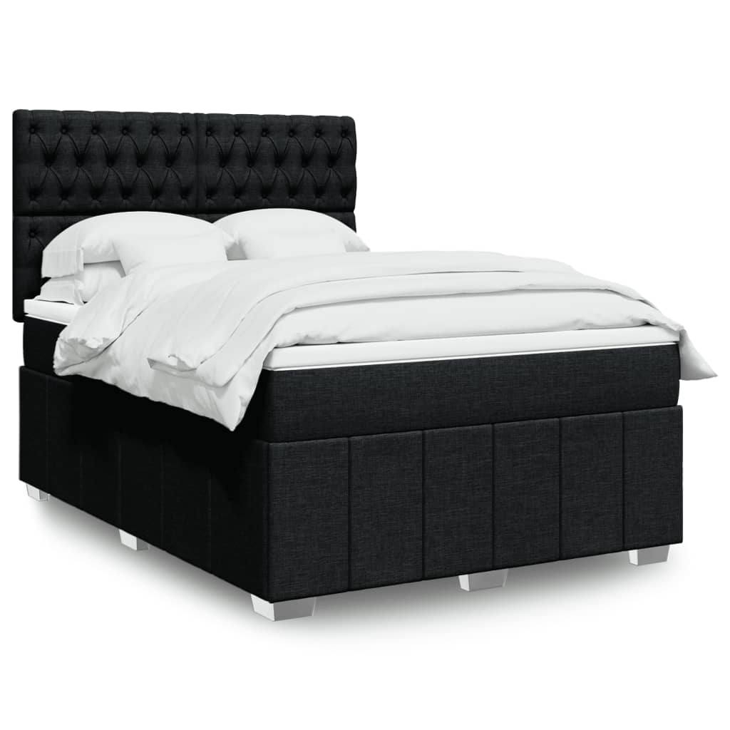 vidaXL Boxspringbett mit Matratze Schwarz 140x200 cm Stoff