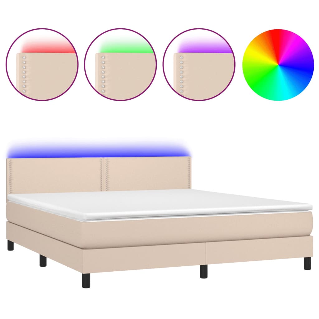 vidaXL Boxspringbett mit Matratze & LED Cappuccino-Braun 180x200cm