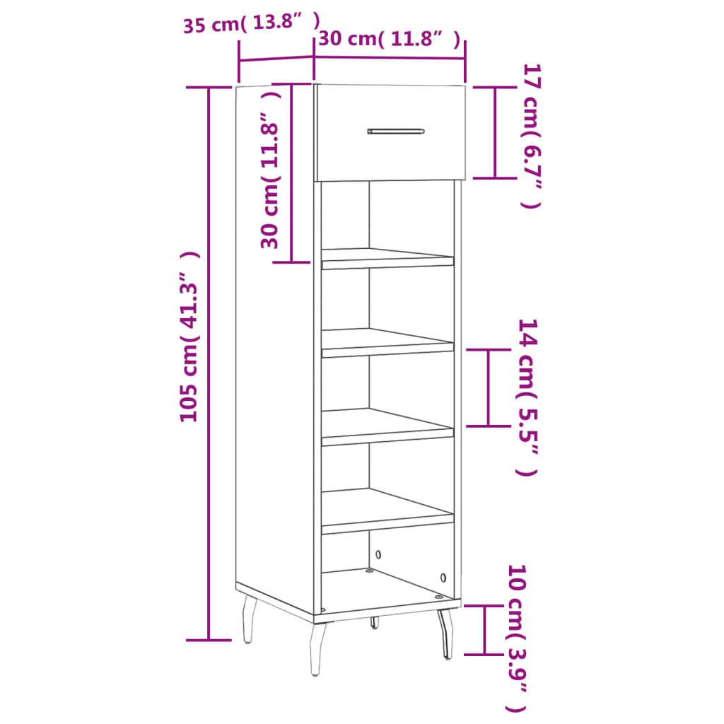 vidaXL Schuhschrank Sonoma-Eiche 30x35x105 cm Holzwerkstoff