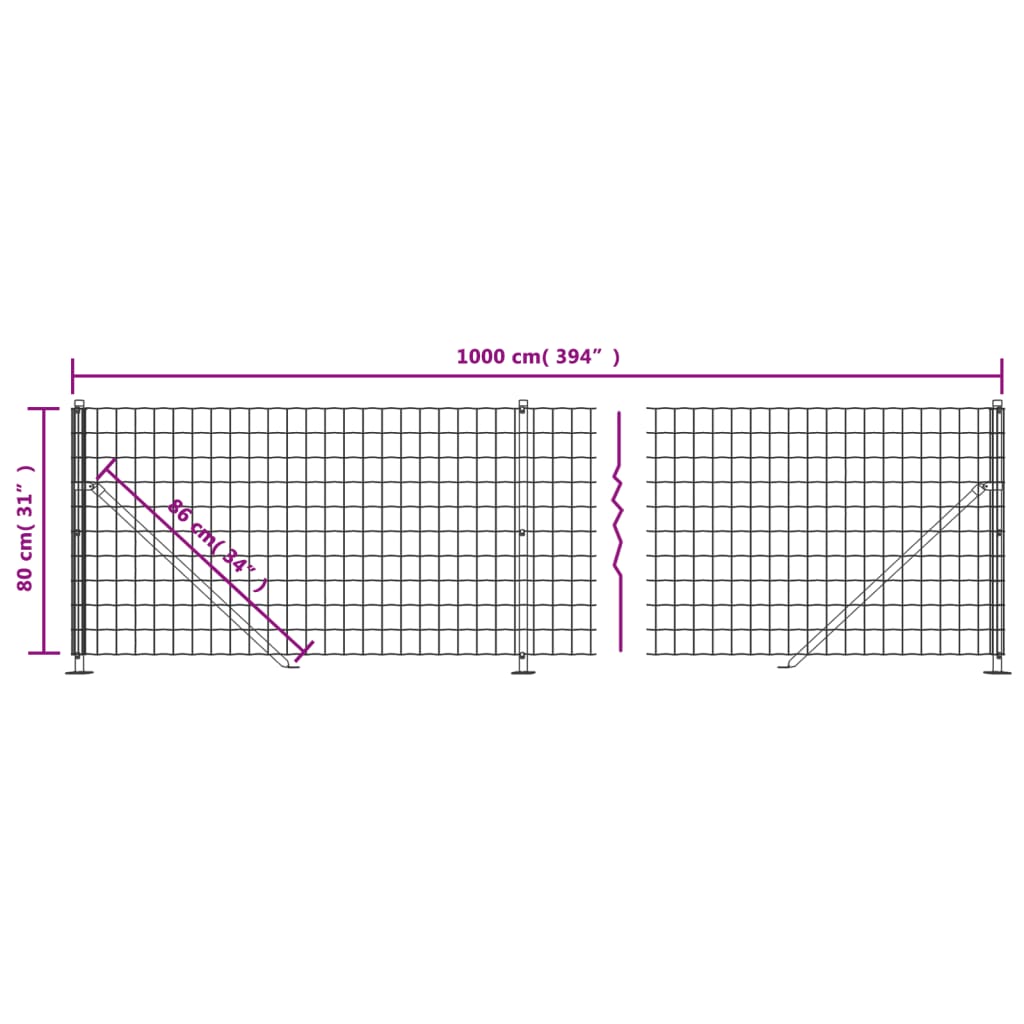 vidaXL Maschendrahtzaun mit Bodenflansch Anthrazit 0,8x10 m