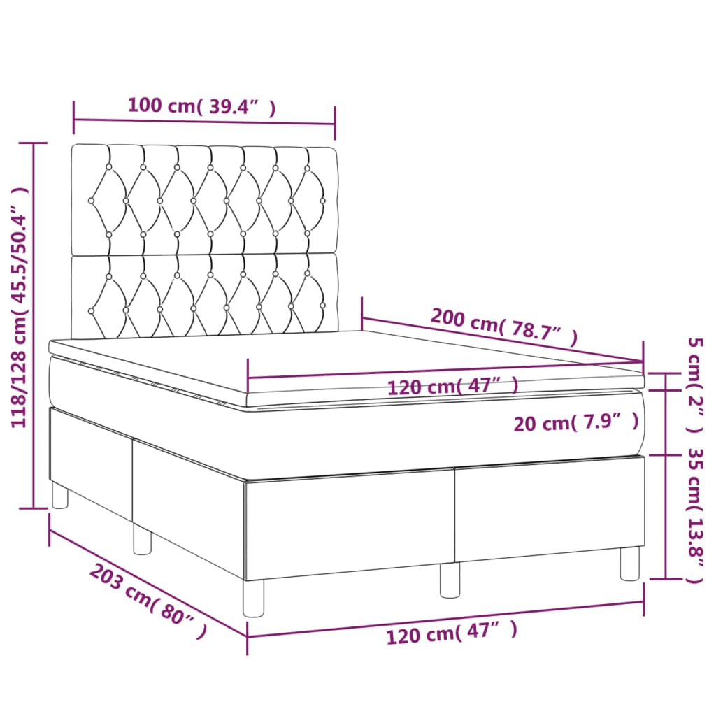 vidaXL Boxspringbett mit Matratze & LED Taupe 120x200 cm Stoff