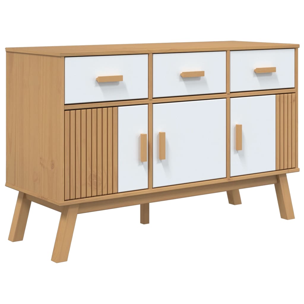 vidaXL Sideboard OLDEN Weiß und Braun 114x43x73,5 cm Massivholz Kiefer