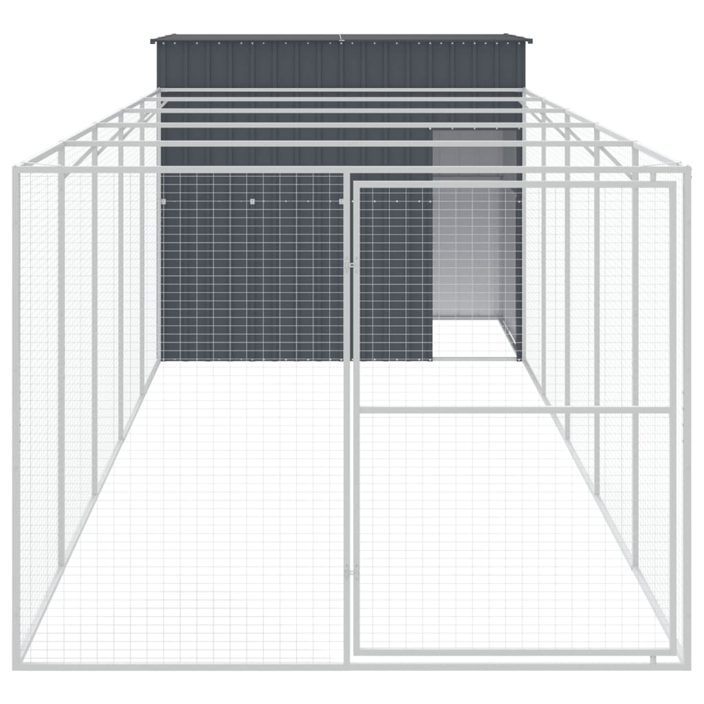 vidaXL Hundehütte mit Auslauf Anthrazit 214x661x181cm Verzinkter Stahl