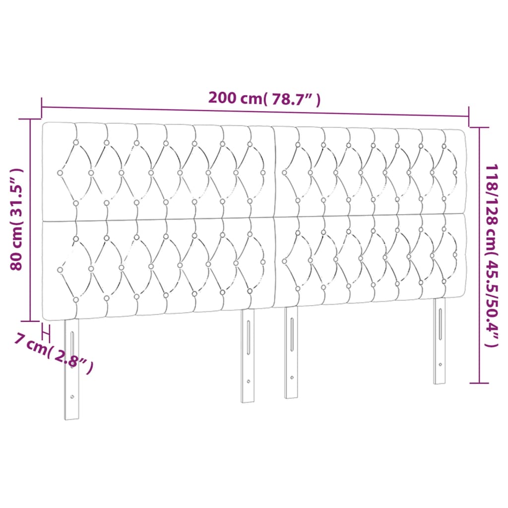 vidaXL LED Kopfteil Rosa 200x7x118/128 cm Samt