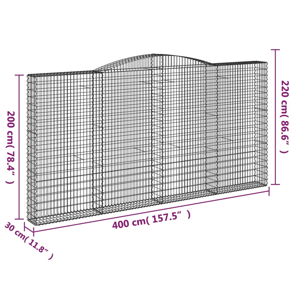 vidaXL Gabionen mit Hochbogen 2 Stk. 400x30x200/220cm Verzinktes Eisen