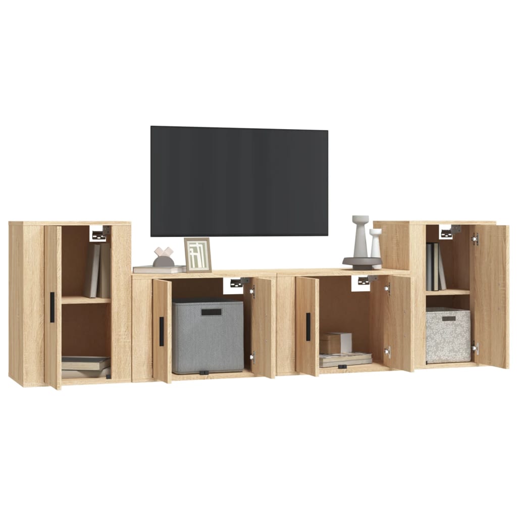 vidaXL 4-tlg. TV-Schrank-Set Sonoma-Eiche Holzwerkstoff