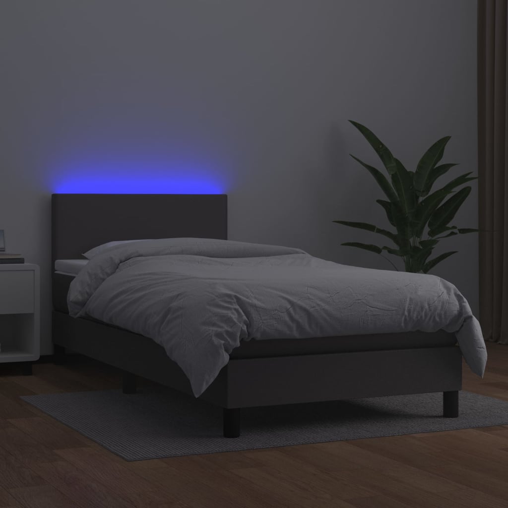 vidaXL Boxspringbett mit Matratze & LED Grau 90x190 cm Kunstleder