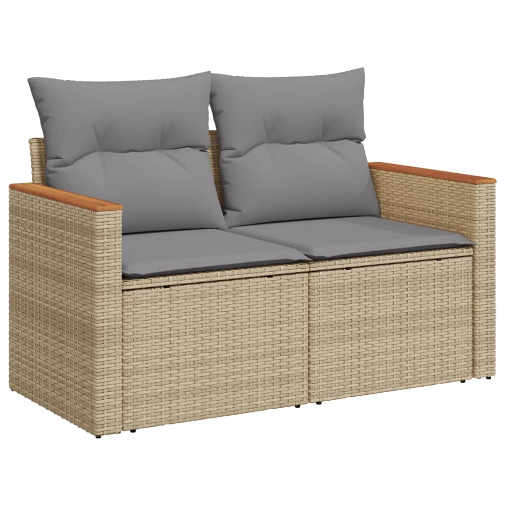 vidaXL 5-tlg. Garten-Sofagarnitur mit Kissen Beige Poly Rattan