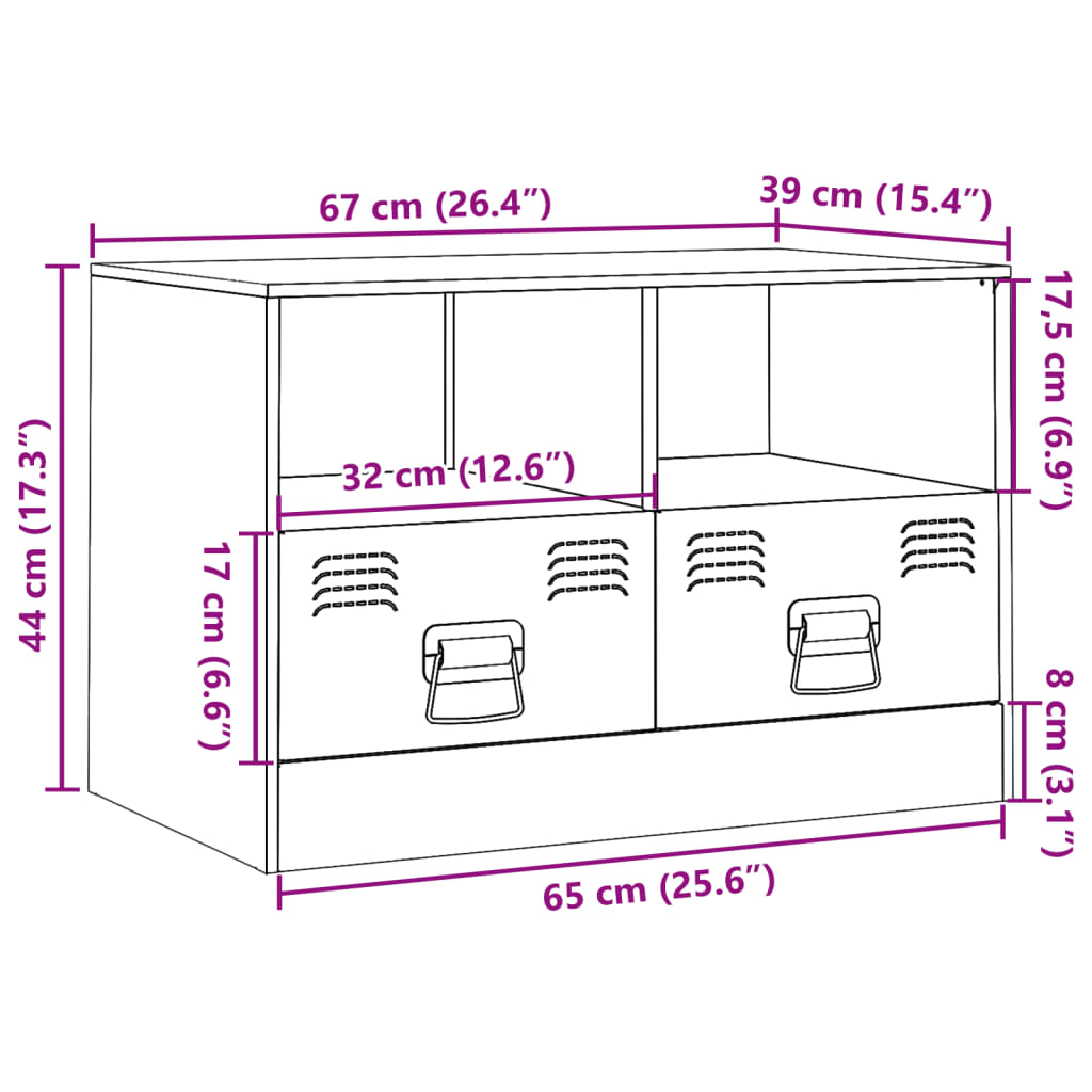 vidaXL TV-Schrank Schwarz 67x39x44 cm Stahl