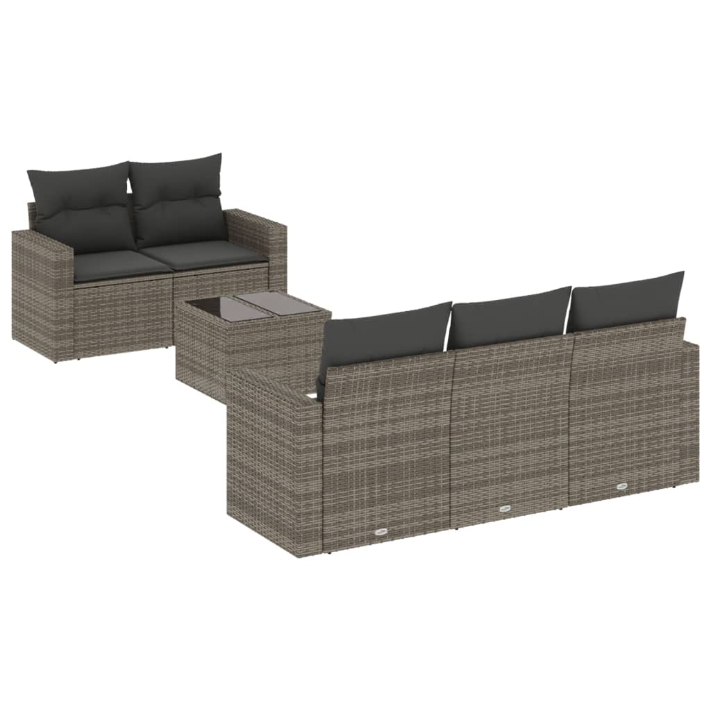 vidaXL 6-tlg. Garten-Sofagarnitur mit Kissen Grau Poly Rattan