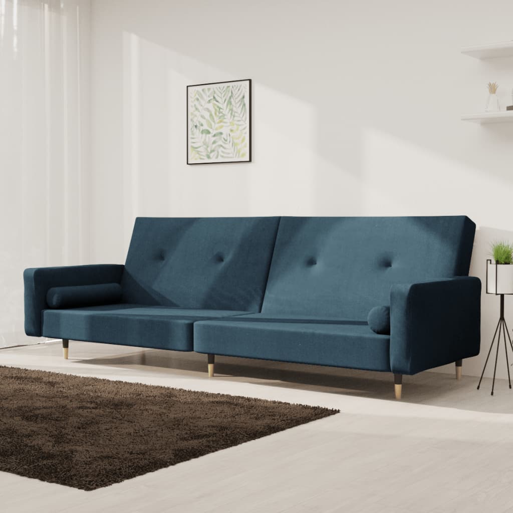 vidaXL Schlafsofa 2-Sitzer mit 2 Kissen Blau Samt