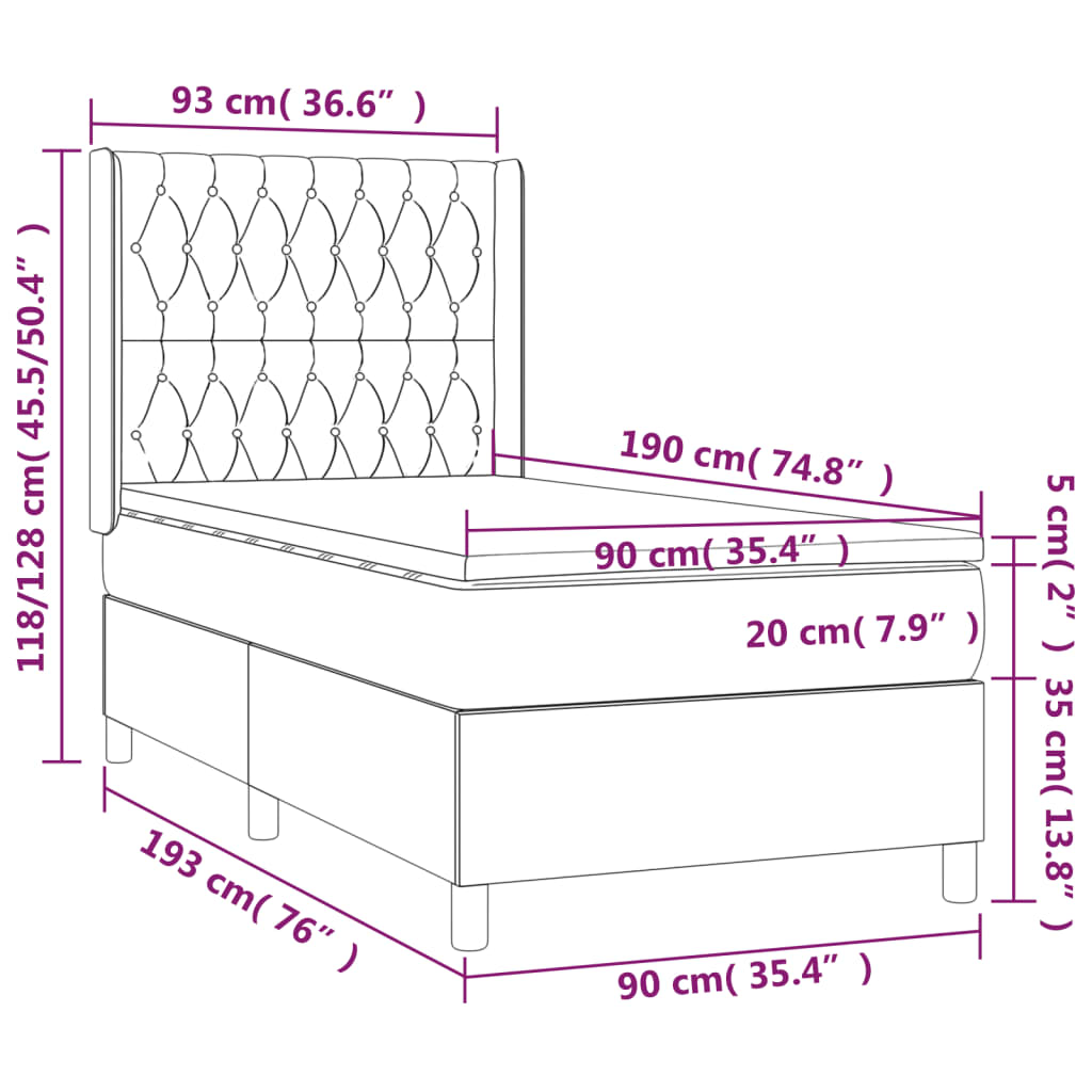 vidaXL Boxspringbett mit Matratze & LED Creme 90x190 cm Stoff