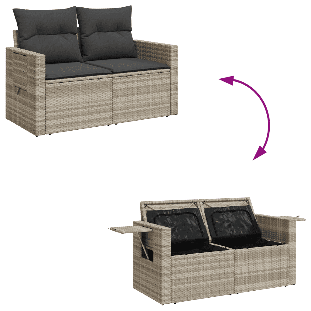 vidaXL 9-tlg. Garten-Sofagarnitur mit Kissen Hellgrau Poly Rattan