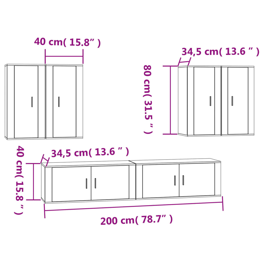 vidaXL 6-tlg. TV-Schrank-Set Räuchereiche Holzwerkstoff