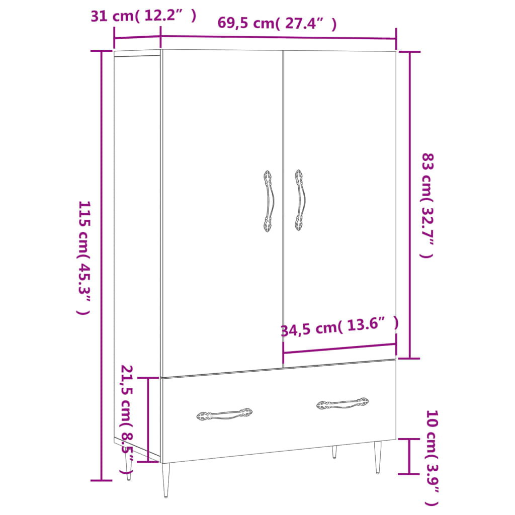 vidaXL Highboard Sonoma-Eiche 69,5x31x115 cm Holzwerkstoff