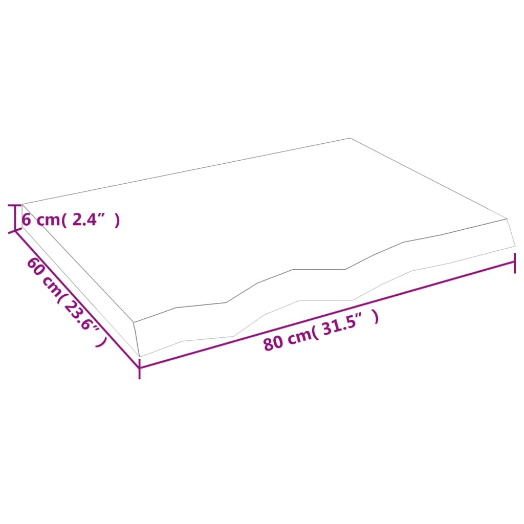 vidaXL Tischplatte Hellbraun 80x60x(2-6) cm Massivholz Eiche Behandelt