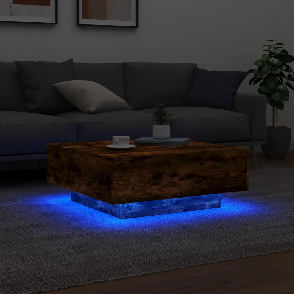 vidaXL Couchtisch mit LED-Leuchten Räuchereiche 80x80x31 cm