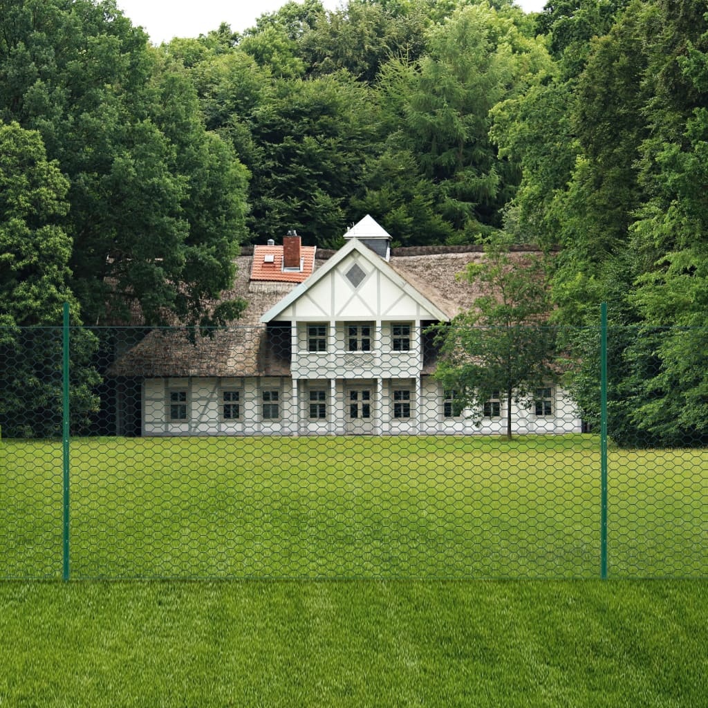 vidaXL Maschendrahtzaun mit Pfosten Stahl 25 x 2 m Grün