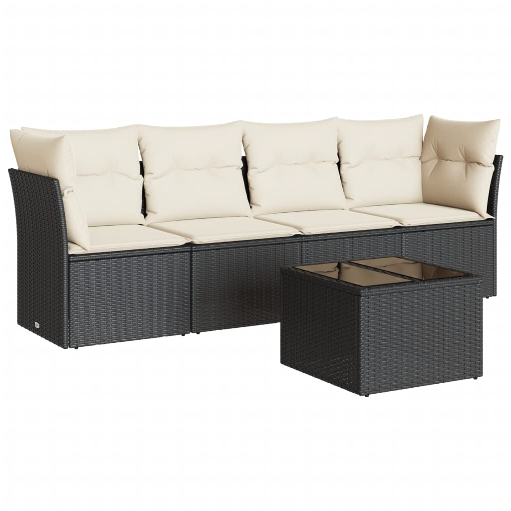 vidaXL 5-tlg. Garten-Sofagarnitur mit Kissen Schwarz Poly Rattan