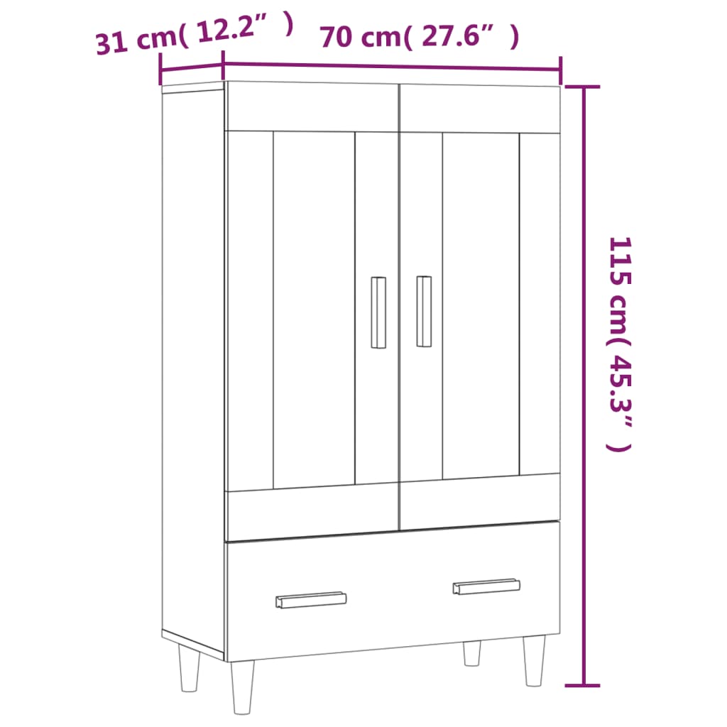 vidaXL Highboard Braun Eichen-Optik 70x31x115 cm Holzwerkstoff