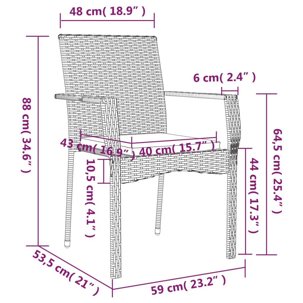 vidaXL 7-tlg. Garten-Essgruppe mit Kissen Schwarz Poly Rattan