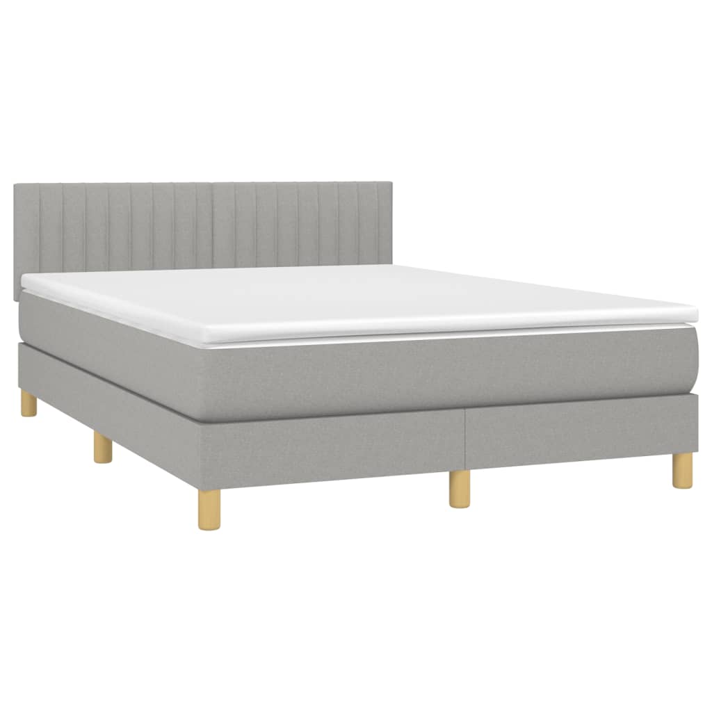 vidaXL Boxspringbett mit Matratze Hellgrau 140x200 cm Stoff