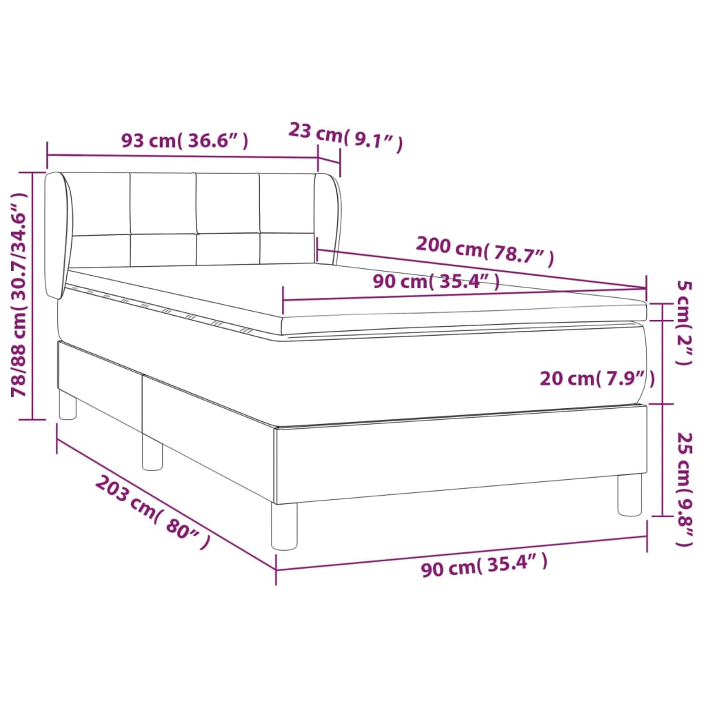 vidaXL Boxspringbett mit Matratze Dunkelbraun 90x200 cm Stoff