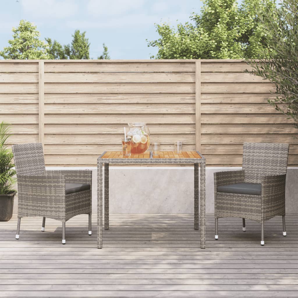 vidaXL 3-tlg. Garten-Essgruppe mit Kissen Grau Poly Rattan