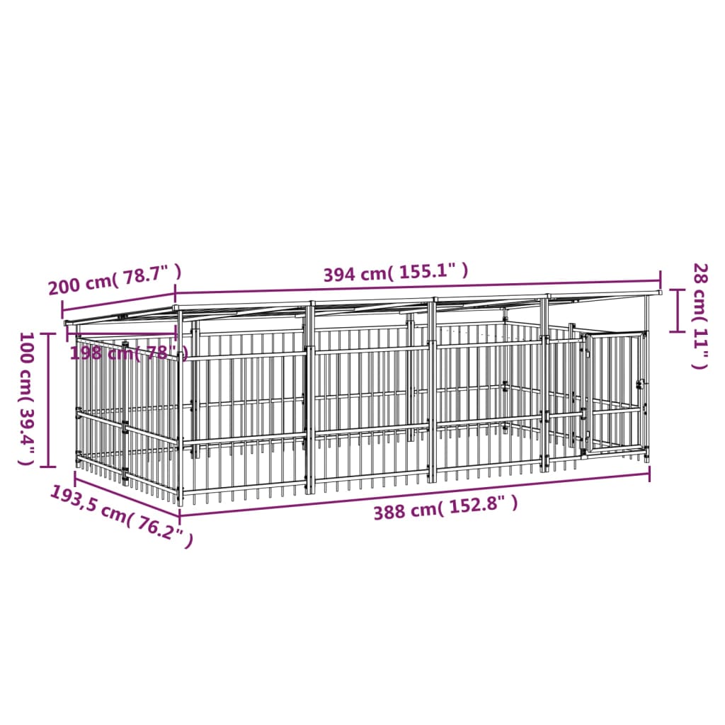 vidaXL Outdoor-Hundezwinger mit Dach Stahl 7,51 m²