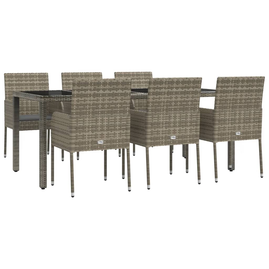 vidaXL 7-tlg. Garten-Essgruppe mit Kissen Grau Poly Rattan