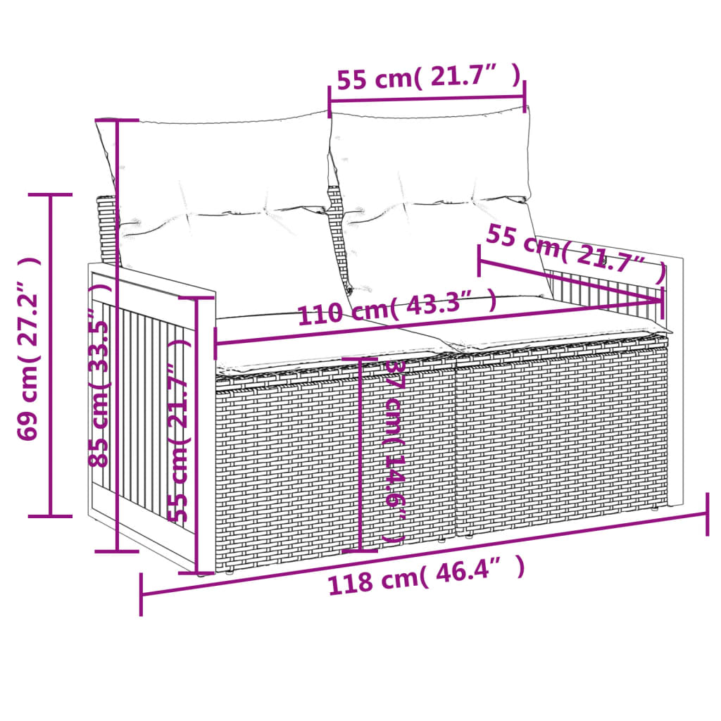 vidaXL 8-tlg. Garten-Sofagarnitur mit Kissen Grau Poly Rattan